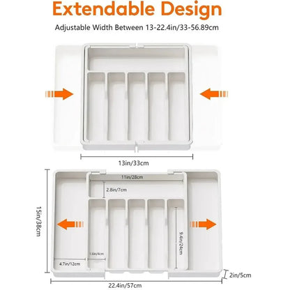 Adjustable Flatware Drawer Organizer – Plastic Kitchen Utensil Storage Tray for Cutlery, Tableware & Countertop