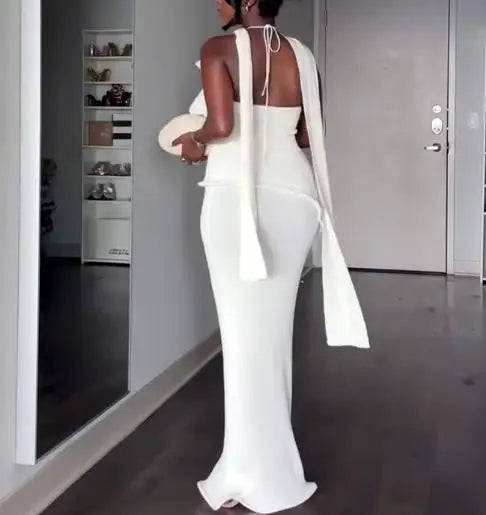 Women’s 2026 Spring Halter Neck Backless Long Dress Slim Fit Hip Hugging Elegant Sexy Solid Color