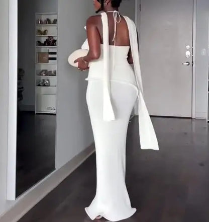 Women’s 2026 Spring Halter Neck Backless Long Dress Slim Fit Hip Hugging Elegant Sexy Solid Color