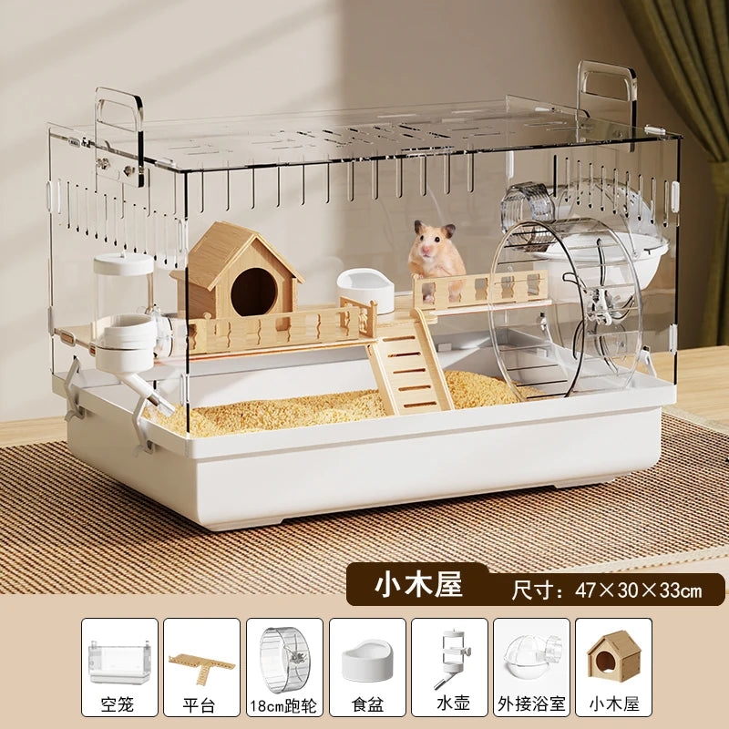 Acrylic Hamster Cage – Transparent Rodent Habitat with Accessories, Luxury Villa Enclosure for Syrian, Dwarf Hamsters, Gerbils & Mice
