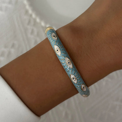 Elegante pulsera de esmalte de flores con circonitas – Pulsera retro chapada en oro con ojo turco floral para mujer | Joyería de moda para fiesta