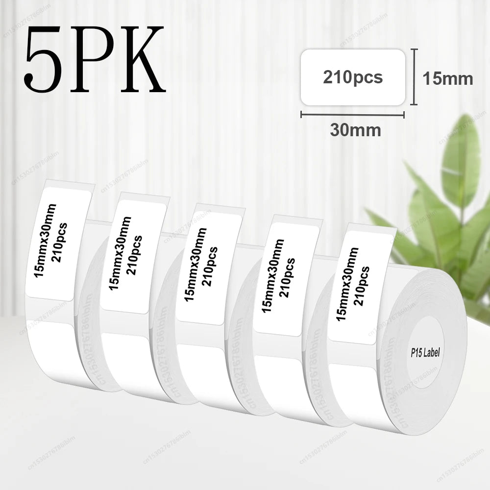 3/5/10PK P15 Thermal Label Paper Stickers – 12x40mm & 15x30mm Self-Adhesive Labels Compatible with Phomemo D30, Q30, Marklife P15/P12 & DELI Q2 Printers