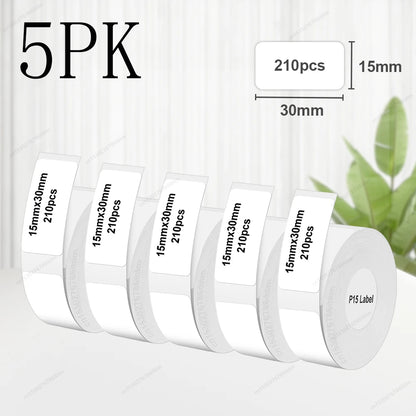3/5/10PK P15 Thermal Label Paper Stickers – 12x40mm & 15x30mm Self-Adhesive Labels Compatible with Phomemo D30, Q30, Marklife P15/P12 & DELI Q2 Printers