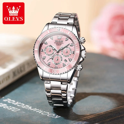 OLEVS Women’s Luxury Quartz Watch – Elegant Zircon-Style Dial, Luminous Display, Date Function & Waterproof Design, Gift for Her