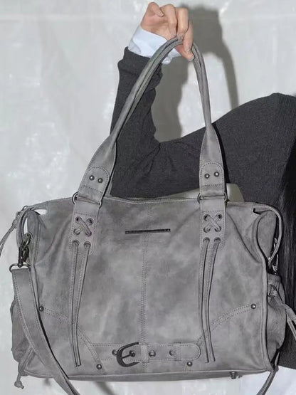 FANCY CLUB Sac fourre-tout moto rétro pour femme – Grand sac à main à rivets avec anses, sac à main tendance de style coréen pour les trajets quotidiens, les voyages, le shopping et les tenues décontractées