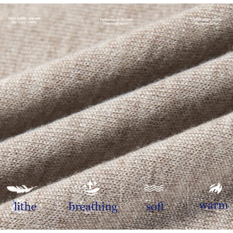 Men’s Luxury Merino Wool Cashmere Sweater – Buttoned Polo Collar Pullover, Warm Knitwear for Autumn & Winter Casual Wear