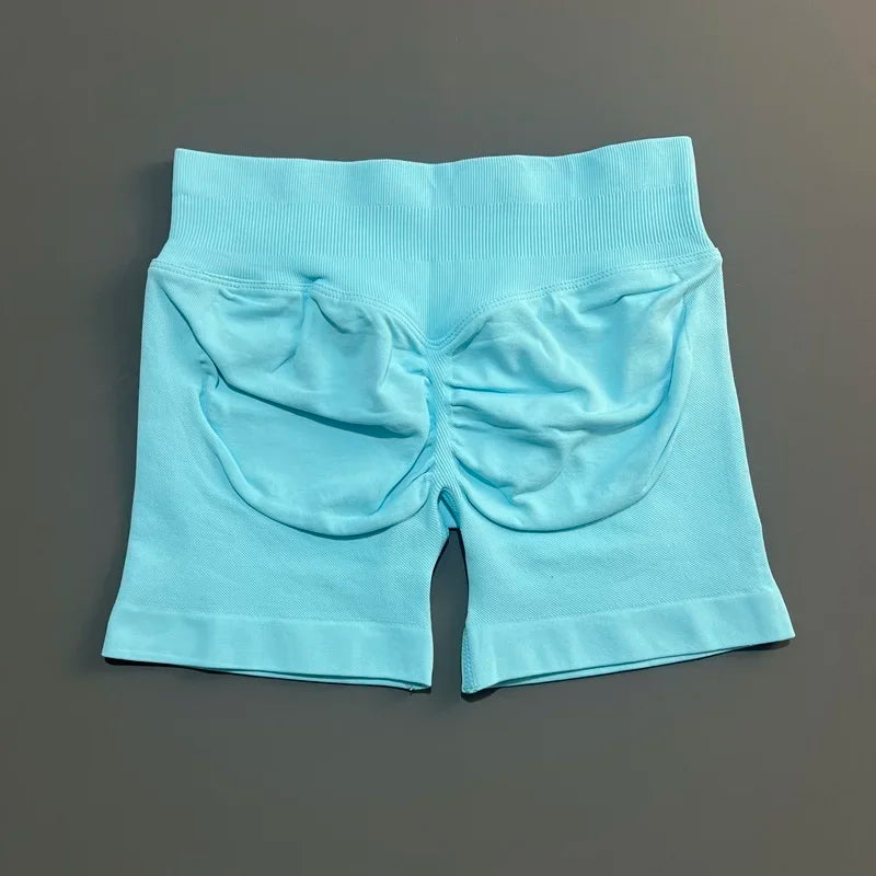 HISTELLO Pantalones cortos de yoga sin costuras de 4.5" para mujer – Pantalones cortos deportivos de talle bajo con efecto fruncido para gimnasio, fitness, correr y ropa deportiva