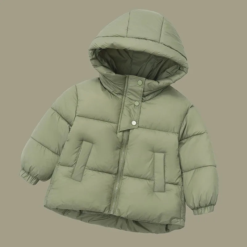 Kids Cotton-Padded Winter Jacket, Thick Warm Hooded Zipper Coat for Boys and Girls Ages 3-6, Solid Color Children’s Snowsuit Outerwear