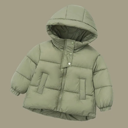 Kids Cotton-Padded Winter Jacket, Thick Warm Hooded Zipper Coat for Boys and Girls Ages 3-6, Solid Color Children’s Snowsuit Outerwear