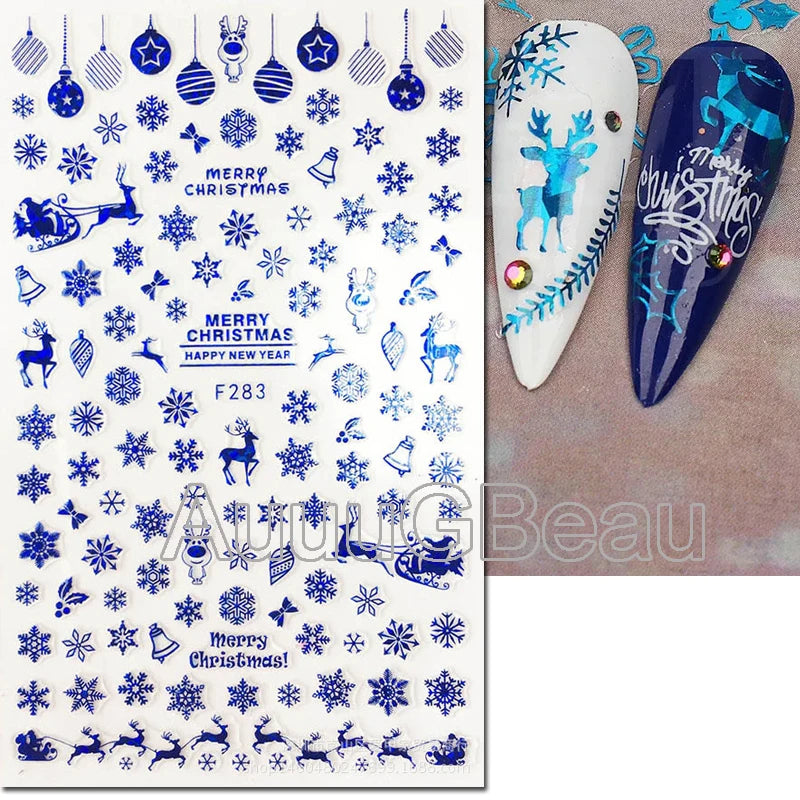 3D Christmas Nail Art Stickers – Snowflake & Winter Tree Nail Decals for Nail Tips Decoration