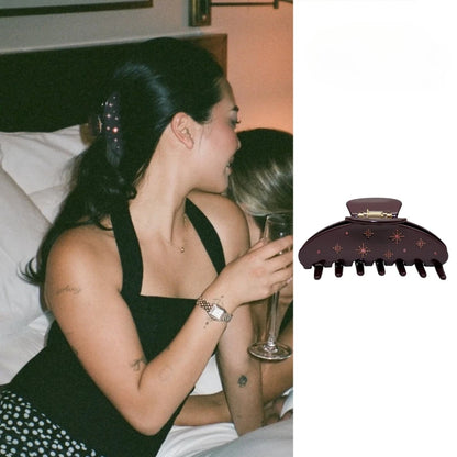 Pinza de pelo de acetato Fashion Coffee – Pinza grande de color sólido negro para mujeres y niñas | Accesorios sencillos para el pelo de verano