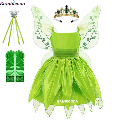 Girls Tinker Bell Costume – Green Fairy Princess Fancy Dress for Halloween, Birthday Parties & Cosplay, Ages 2–10Y