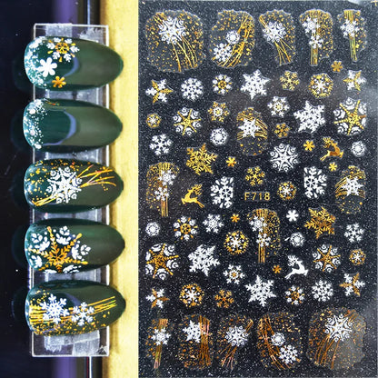 3D Christmas Nail Art Stickers – Snowflake & Winter Tree Nail Decals for Nail Tips Decoration