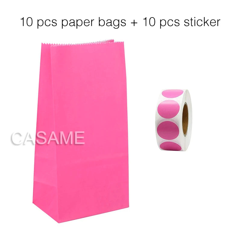 10PCS Stand-Up Colorful Gift Bags with Stickers – Solid, Striped & Polka Dot Treat Bags for Wedding, Birthday & Party Favors (18×9×6cm)