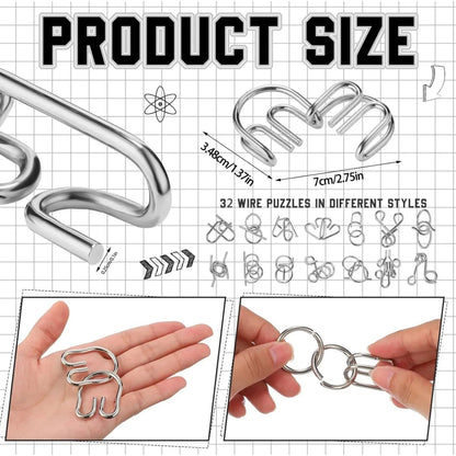 Metal Wire Puzzle Set – Brain Teaser IQ Challenge, Disentanglement Iron Link Interlock Puzzle Game, Chinese Ring Magic Trick Toy for Adults & Kids