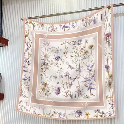 Foulard carré en soie 90 cm pour femme, motif floral, sergé de luxe, bandana, châle, hijab, cache-col, écharpe de tête