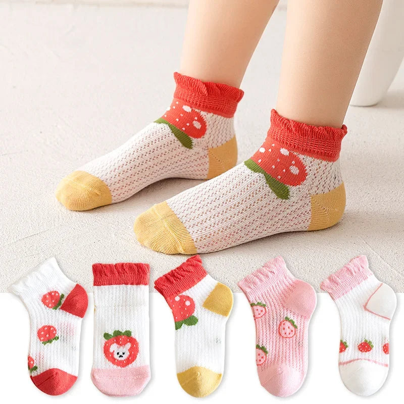5 pares de calcetines de algodón de malla transpirables de verano suaves para niños y niñas de 1 a 12 años