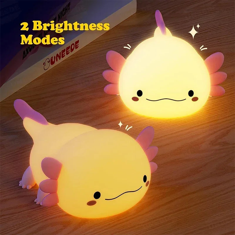 Cute Axolotl Silicone Night Light – Touch-Control USB Rechargeable Nursery Lamp for Baby & Kids, Soft Table Bedside Light