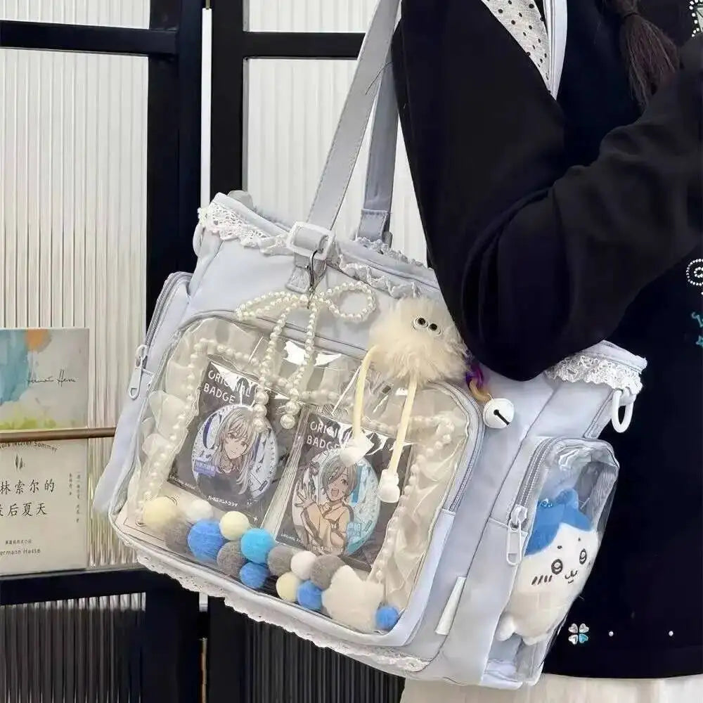 Bolsa Ita Japonesa Y2K para Mujer – Bonito Bolso de Hombro Transparente Lolita, Bolso Cruzado Grande de Exhibición DIY, Cartera de Moda Kawaii para la Escuela, Viajes y Uso Diario