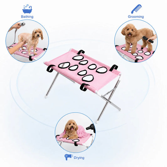 Portable Pet Grooming Bath Hammock – Adjustable Foldable Mesh Support Stand for Dog & Cat Washing, Drying & Grooming