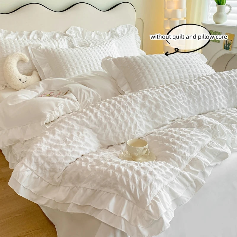 Juego de ropa de cama de 3 piezas de encaje coreano Seersucker – Juego de funda nórdica y fundas de almohada para dormitorio y habitación de invitados