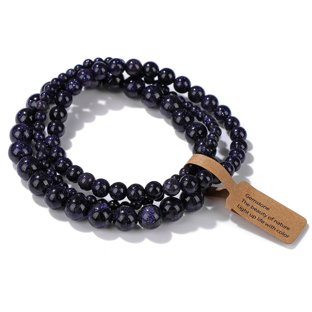 Set de 3 Pulseras de Cuentas de Piedra Natural – Agate Musgoso Indio, Rodonita y Cuarzo Cristal de 4mm/6mm/8mm para Hombres y Mujeres
