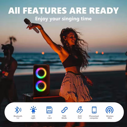 Wireless Bluetooth Karaoke Speaker – Portable Subwoofer Sound Box with Microphone, FM Radio, LED Lights & TWS