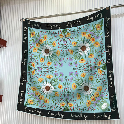 Foulard carré en soie 90 cm pour femme, motif floral, sergé de luxe, bandana, châle, hijab, cache-col, écharpe de tête