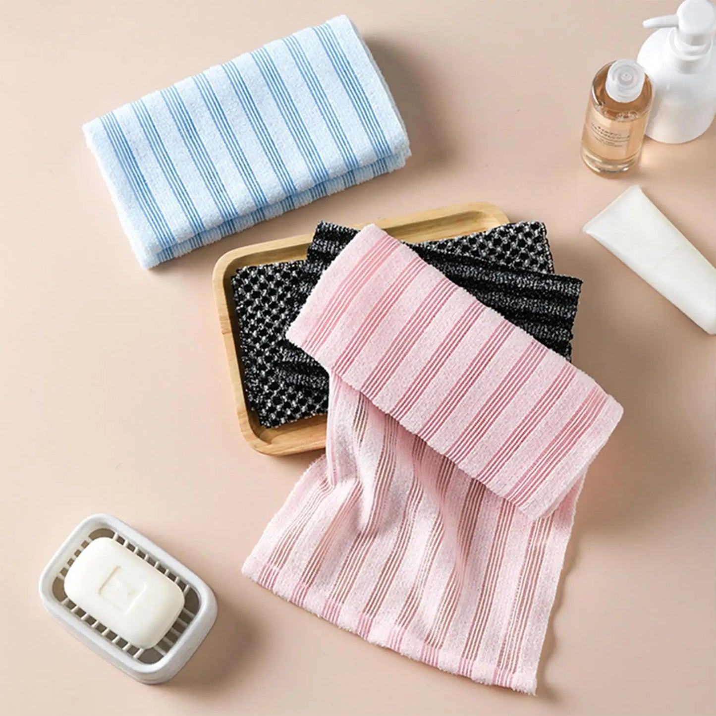 Toalla de baño exfoliante – Estropajo de espalda para el cuerpo, paño de lavado, esponja de ducha suave para limpieza profunda, exfoliación de la piel y accesorios de baño