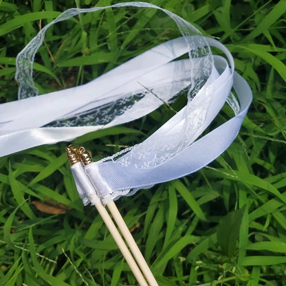 White Ribbon Wand with Bells – Fairy Streamer Stick for Weddings, Parties & Celebrations