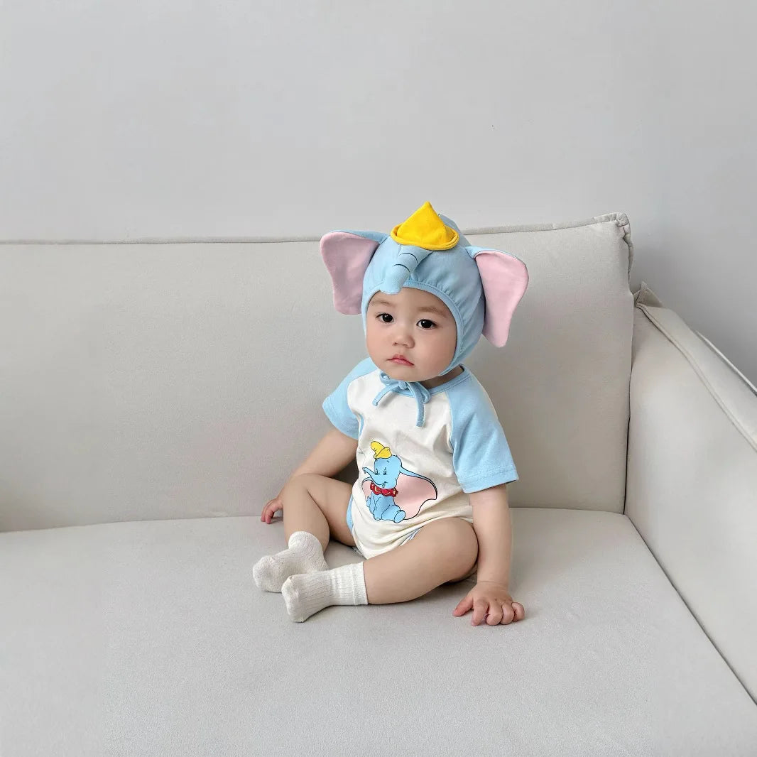 3D Elephant Baby Romper with Hat Set Short Sleeve Newborn Bodysuit Summer Outfit