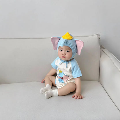3D Elephant Baby Romper with Hat Set Short Sleeve Newborn Bodysuit Summer Outfit