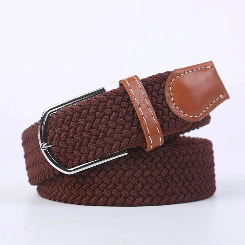 Ceinture élastique tressée unisexe en toile tissée, à boucle ardillon, pour jeans (107/120/130cm)