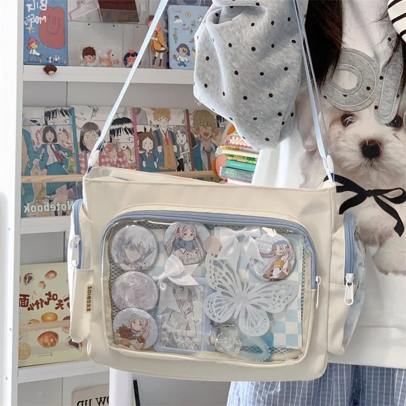 Bolso bandolera transparente de moda – Bolso de hombro Ita de gran capacidad para niñas, bolso mensajero de estilo escolar a la moda, bolso Kawaii versátil para uso diario y accesorios