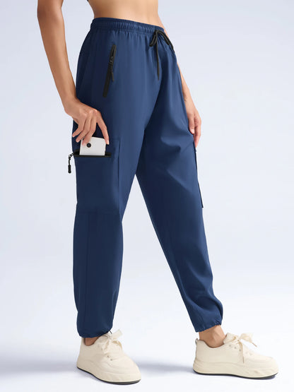 Women's Quick-Dry Hiking Cargo Pants – Water-Resistant Lightweight Trousers with Elastic Waist & Zip Pockets for Travel, Work & Running