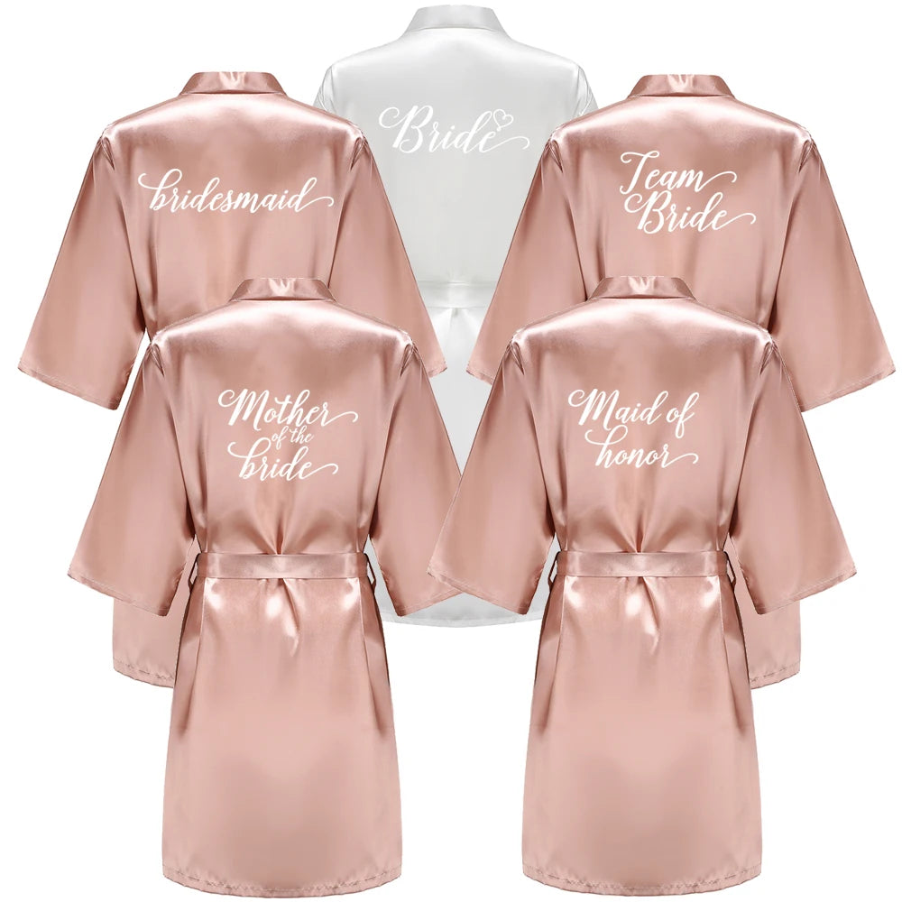 Rose Gold Satin Bridesmaid Robe – Team Bride Wedding Bathrobe for Women | Bridal Party Kimono Gown for Maid of Honor & Mother Gift