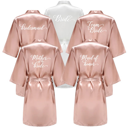 Rose Gold Satin Bridesmaid Robe – Team Bride Wedding Bathrobe for Women | Bridal Party Kimono Gown for Maid of Honor & Mother Gift