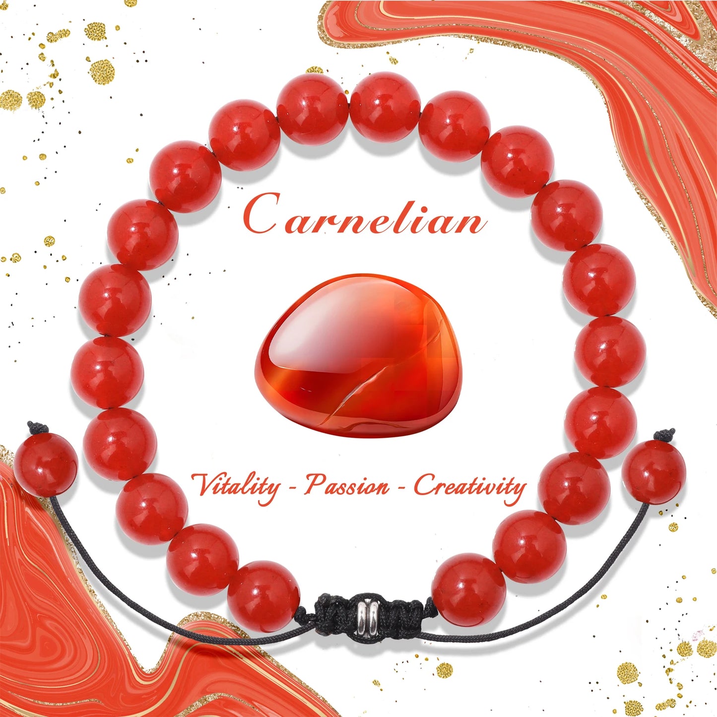 Bracelet perles de tourmaline noire naturelle – Bracelet ajustable tressé en corde avec carte cadeau pour hommes et femmes