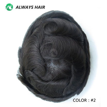 0.12-0.14mm PU Skin Hombres Peluquín – Peluca de Sistema Capilar de Cabello Humano Indio de Grosor Completo | Reemplazo de Cabello Natural con 130% de Densidad