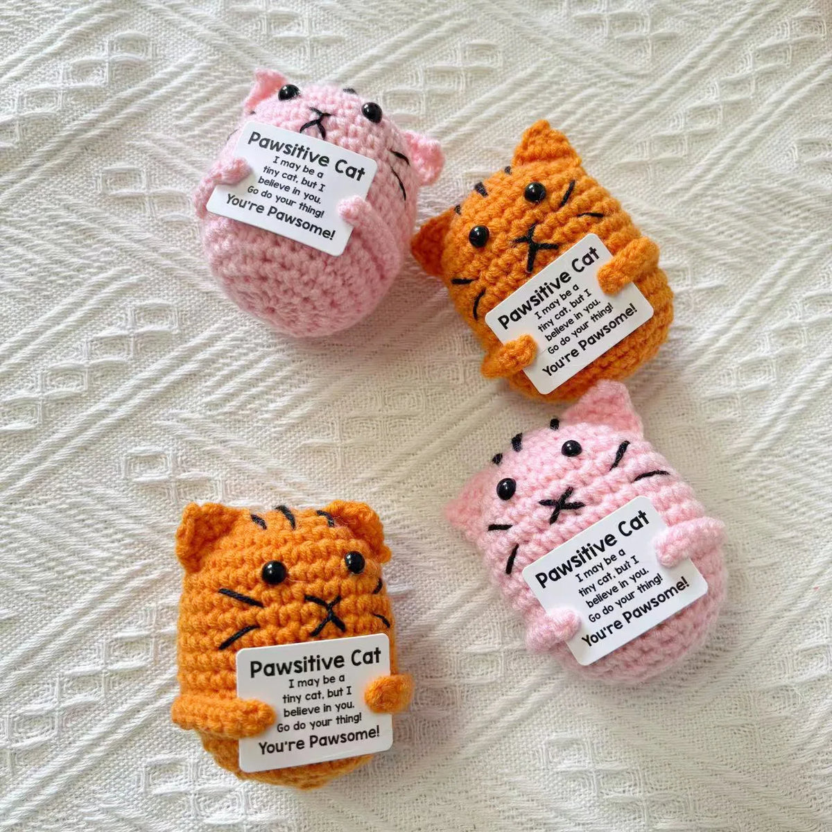 Cute Positive Crochet Cat Doll – Emotional Support Pineapple Desktop Ornament, Inspirational Gift for Women & Cat Lovers