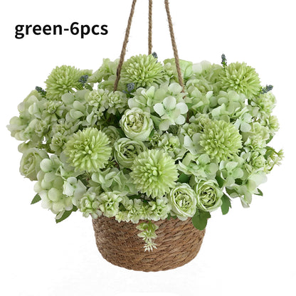 Ramo de flores artificiales realista – Arreglo floral sintético de peonía, crisantemo e hortensia con tallos, decoración reutilizable para el hogar, decoración para bodas y accesorios de fotografía