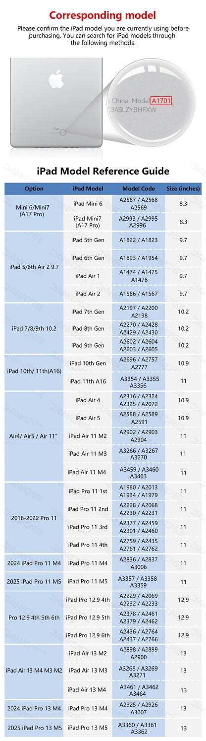 Étui pour iPad avec porte-crayon pour iPad Air 6/5, iPad Pro 11/12.9/13, iPad 10e génération, 10.2, 9.7 et iPad Mini 7/6 – Étui intelligent de protection