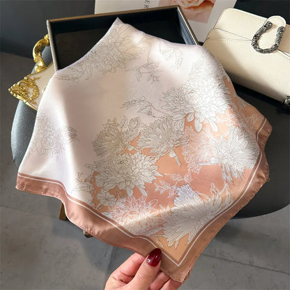 2024 Lujosa Bufanda Cuadrada de Seda de 70cm para Mujer con Estampado Floral, Pañuelo de Diseñador, Fular, Chal, Hiyab, Diadema, Lazos