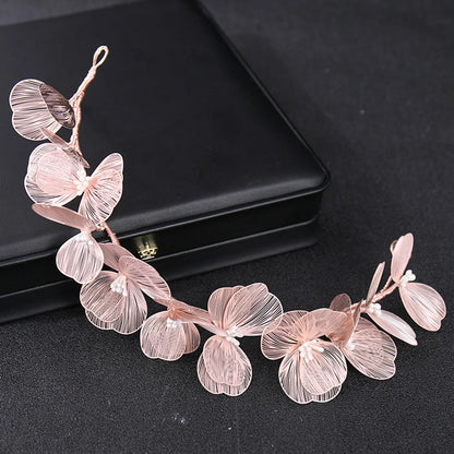 Vintage Gold Floral Bridal Headband with Pearls – Fairy Wedding Tiara for Brides, Prom & Special Occasions