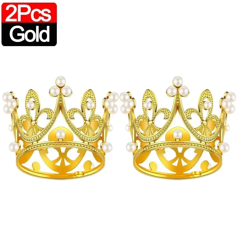 Mini Couronne de Gâteau – Décoration de Tiara de Perles Dorées et Argentées pour Mariages, Anniversaires et Fêtes Prénatales