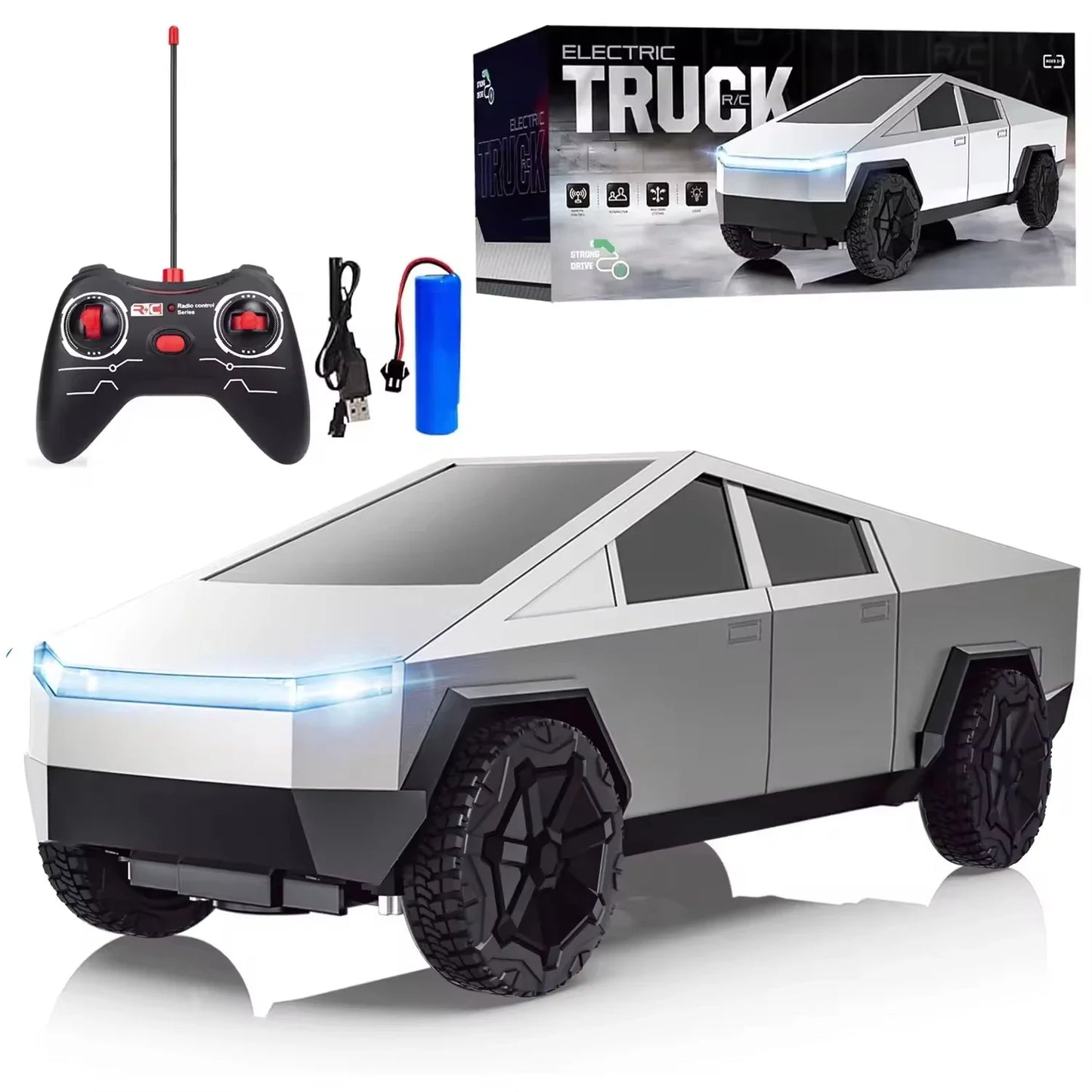 1:24 RC Cybertruck Camioneta a Control Remoto 4WD con Motores Duales, Luces LED y Juguete de Coche RC Todoterreno de 27MHz para Niños