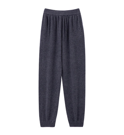 Pantalones de cachemir 100 % pura lana para mujer, de punto, sueltos, de cintura alta, con puños, para otoño e invierno, de corte recto y ajustado