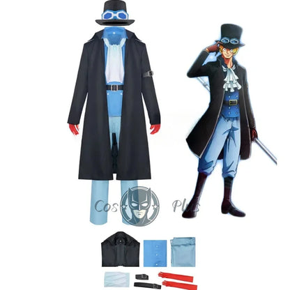 One Piece Sabo Cosplay Costume – Men’s Anime Uniform Set with Cloak, Coat, Vest, Shirt, Pants & Hat for Halloween Party Outfit