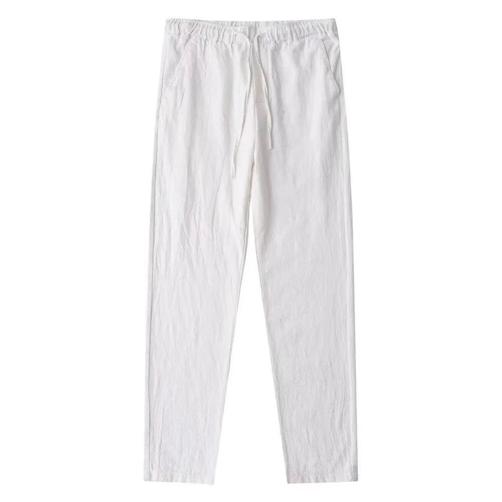 Men's Cotton Linen Pants – Breathable Solid-Color Trousers with Back Pocket, Casual Fitness & Streetwear Pants for Autumn