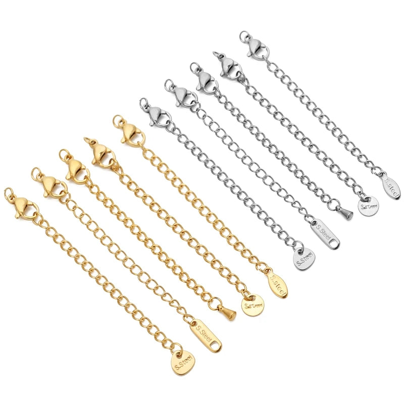 10 chaînes d'extension en acier inoxydable avec fermoirs mousquetons – Rallonges pour colliers et bracelets DIY